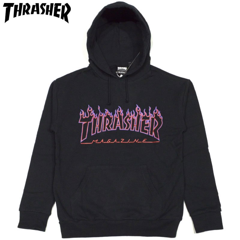 thrasher flame hoodie black