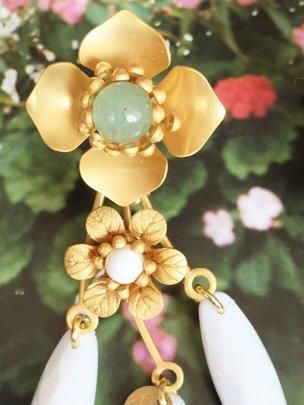 エキゾチックフラワーシャンデリアピアス(イヤリング) SET エメラルドグリーン アベンチュリン