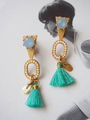 クリスタルオーピアス(イヤリング) エメラルドブルー SET