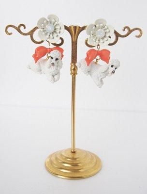 キャンディフラワーアニマルピアス(イヤリング) SET ホワイトプードル
