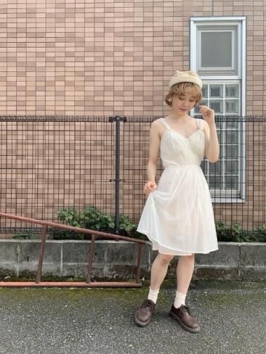 Vintage Nightie 70 S 蝶々モチーフナイティシアーワンピース ピンクベージュ