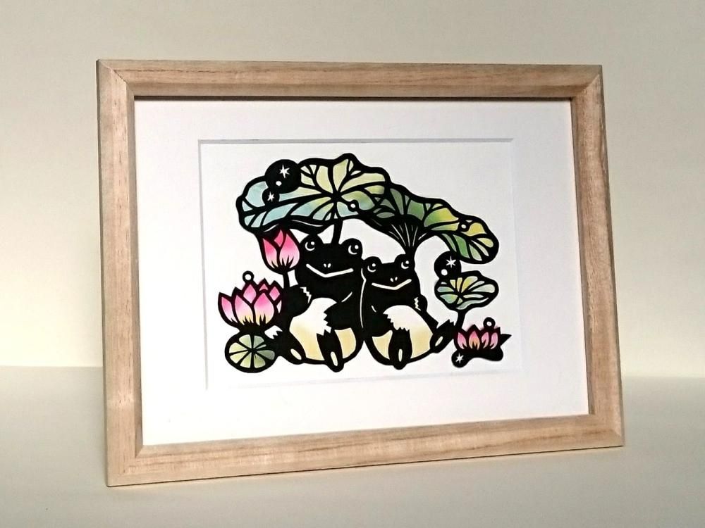 黒切り絵 かえるちゃん Frogs 切り絵専門店コントラスト