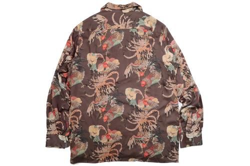 NIPOALOHA RAYON L/S ALOHA SHT伊藤若冲『軍鶏』茶 - MAGIC
