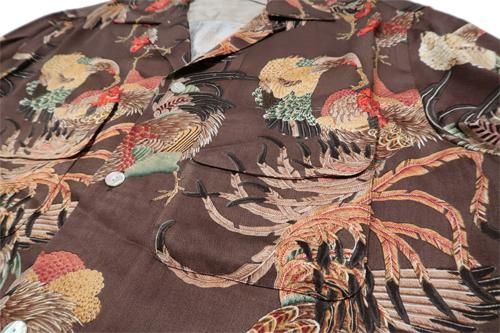 NIPOALOHA RAYON L/S ALOHA SHT伊藤若冲『軍鶏』茶 - MAGIC