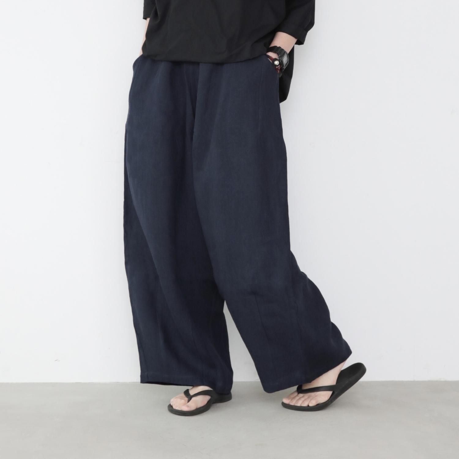 linen wide easy pants / A