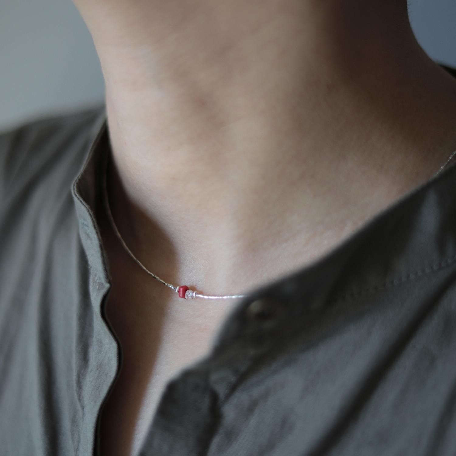 Karen silver neklace / コーラル×ハーキマーダイヤモンド