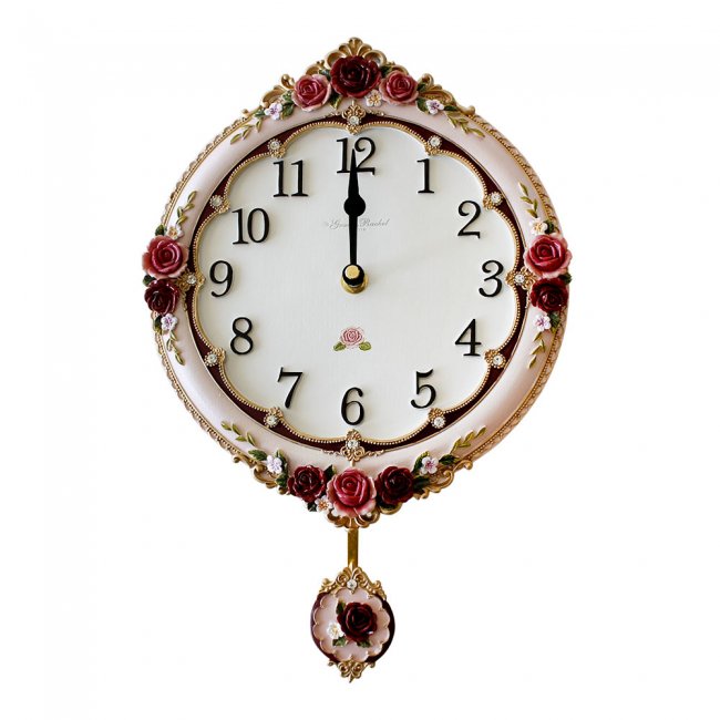 振子時計 壁掛け アンティークローズ 薔薇 インテリア 雑貨 姫系 かわいい  ピンク おしゃれ ロココ ヴィクトリアン 掛け時計