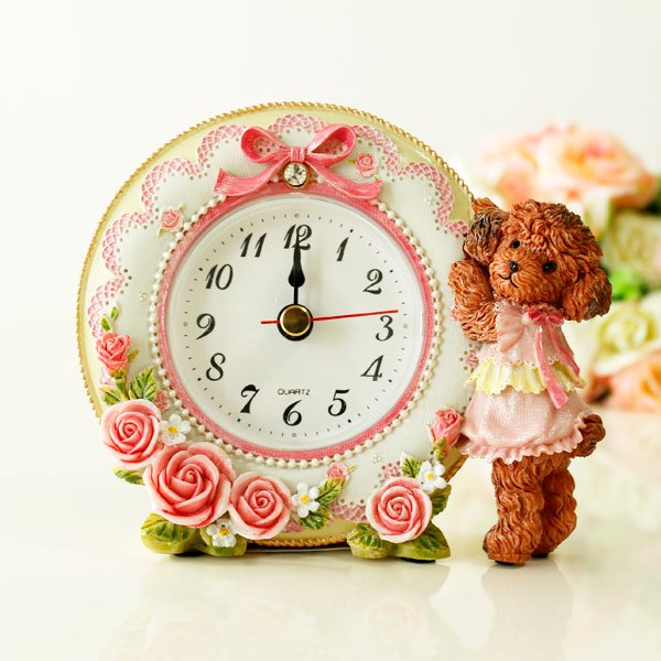 置時計 トイプードル 置き時計 かわいい 母の日 ギフト 薔薇 雑貨 姫系