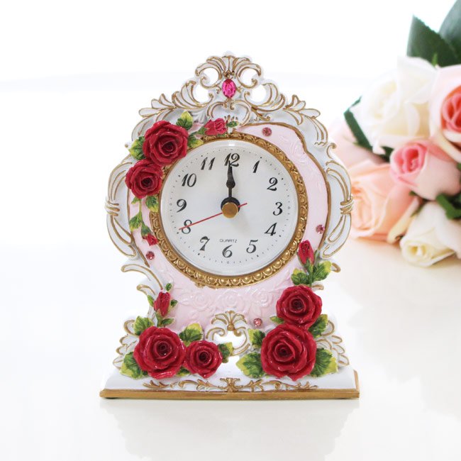 置時計 ロココローズ 薔薇 雑貨 姫系 レッド プレゼント おしゃれ かわいい プリンセス 祝い