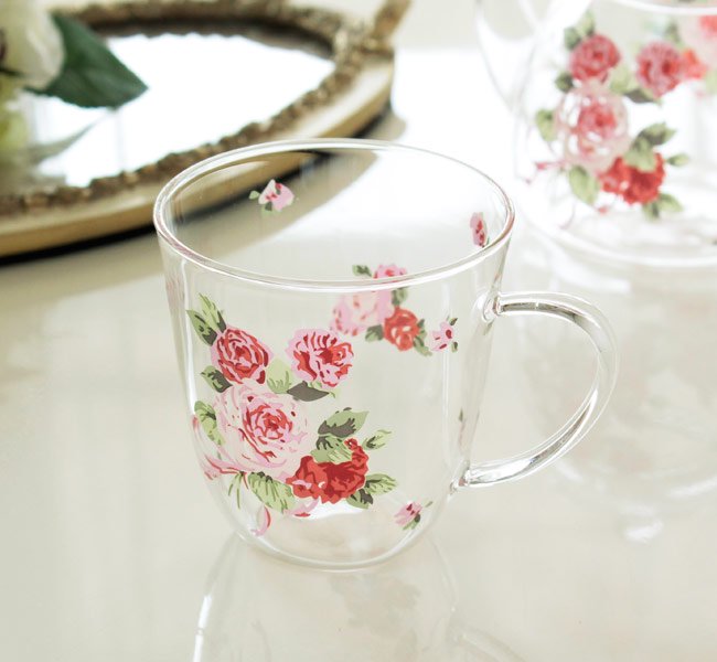 マグカップ 耐熱ガラス ローズヴィーナス 日本製 プレゼント おしゃれ 薔薇 食器 花柄 コップ