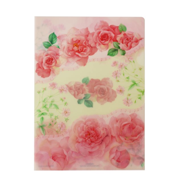 クリアファイル A4クリアフォルダー ピンクローズ 日本製 文具 薔薇柄 花柄 かわいい おしゃれ エレガント