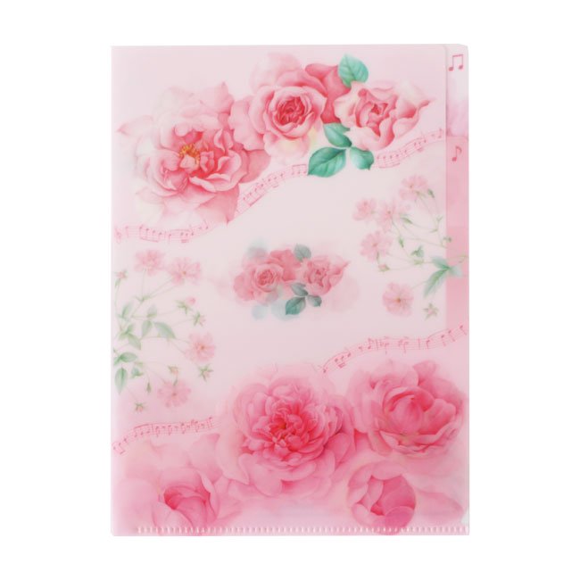 クリアファイル A5クリアフォルダー ピンクローズ 日本製 文具 薔薇柄 花柄 かわいい おしゃれ