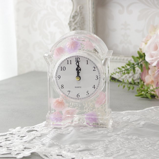 置時計 アクリル水中花 スゥイートローズ ピンク 薔薇 雑貨 エレガント エレガント 置き 時計 プレゼント