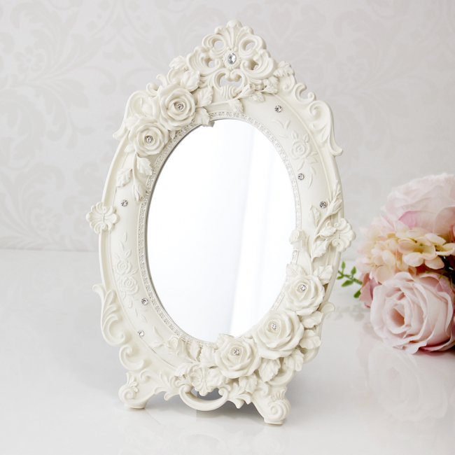 鏡 ウォールミラー 薔薇 アンティーク風 - 鏡