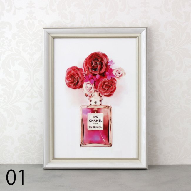 薔薇 額絵 アートパネル パフューム バラ ローズ シャネル CHANEL フレーム インテリア おしゃれ ピンク ブルー -  薔薇雑貨・プリンセス姫系インテリア雑貨通販RoseRich【ローズリッチ】