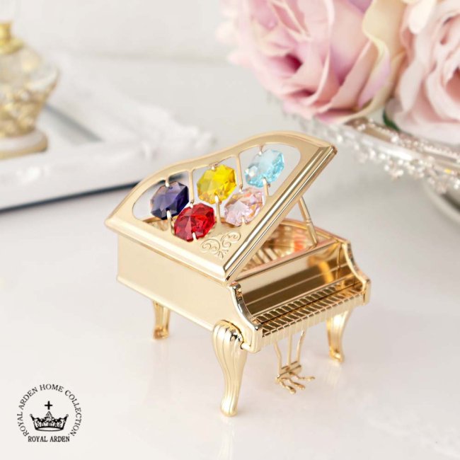 プレゼントギフト ボヘミア クリスタル 置物 ピアノ 楽器 ゴールド