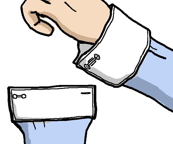 カフスボタンを付けられるシャツの袖（カフス）の種類のイメージ図１/コンバーチブルカフスのイラスト