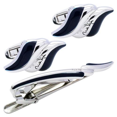 mila schon ミラ ショーン ネイビー ウェーブ カフス タイピン セット