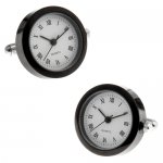 ブラック ラウンド 時計 時計付 カフス - カフスボタン (カフリンクス