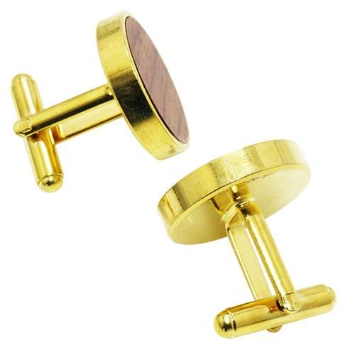 ゴールド ブラウン ラウンド ウッド 木製 カフス - カフスボタン