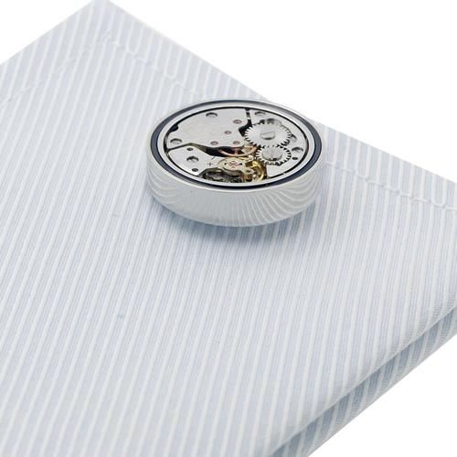 シルバー ネイビー スチームパンク 時計 ムーブメント カフス - カフス