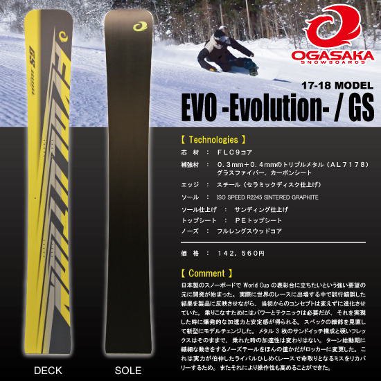 オガサカスノーボード EVO162種類ボード