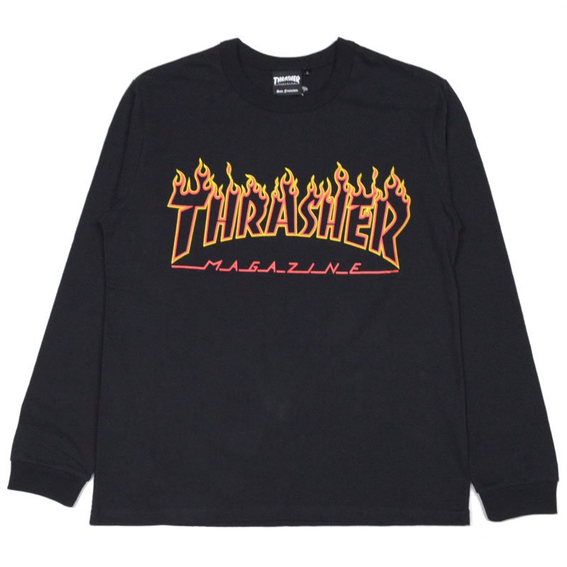 スラッシャー THRASHER FLAME OUTLINE US COTTON LONGSLEEVE(BLACK/YELLOW)スラッシャーロンT  THRASHERロンT スラッシャーロングTシャツ. - 大阪心斎橋アメ村WARP WEB SHOP!!!!!!!