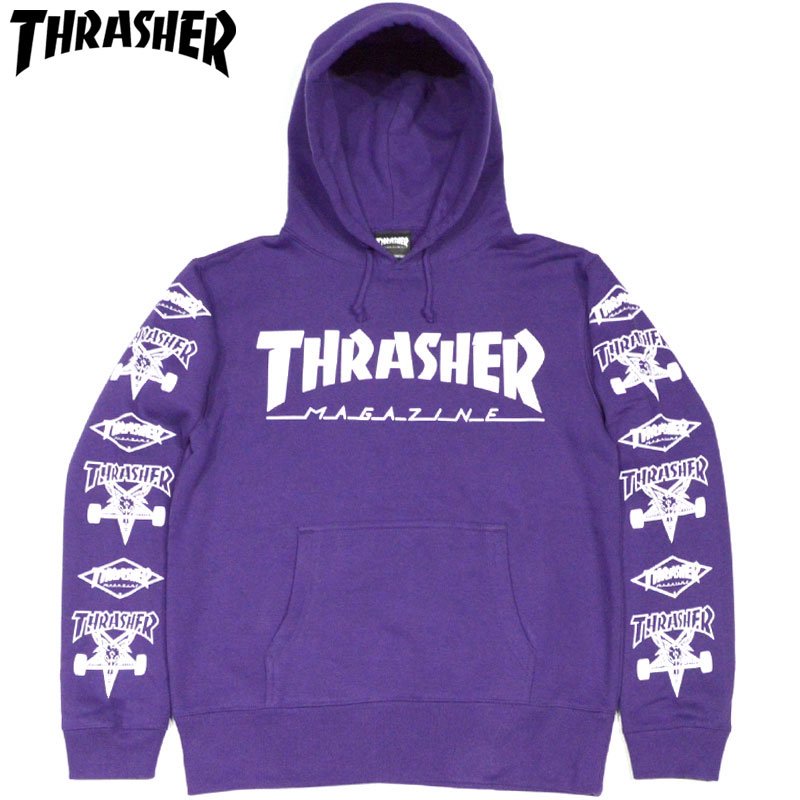 Mサイズ ラスト1点 スラッシャー Thrasher Multi E Hoodie Sweat Purple スラッシャーパーカ Thrasherパーカ スラッシャープルオーバー 大阪心斎橋アメ村warp Web Shop