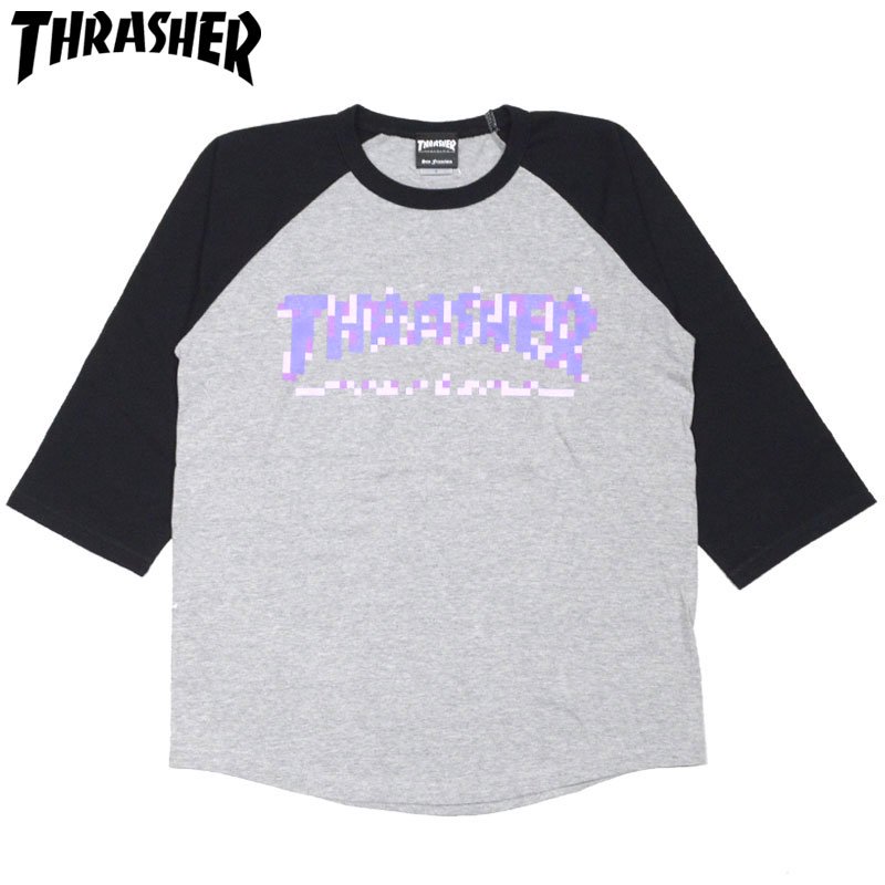 スラッシャー THRASHER PIXCEL RAGLAN(GRAY/BLACK/PURPLE)スラッシャーラグラン THRASHERラグラン  スラッシャーロンT. - 大阪心斎橋アメ村WARP WEB SHOP!!!!!!!