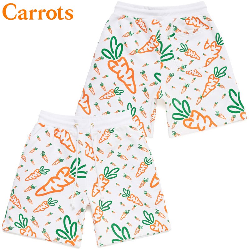 XLサイズ ラスト1点キャロッツ Carrots ALL OVER SWEATSHORTS(WHITE)キャロッツハーフパンツ キャロッツボトム  Carrotsパンツ セットアップ 総柄 - 大阪心斎橋アメ村WARP WEB SHOP!!!!!!!