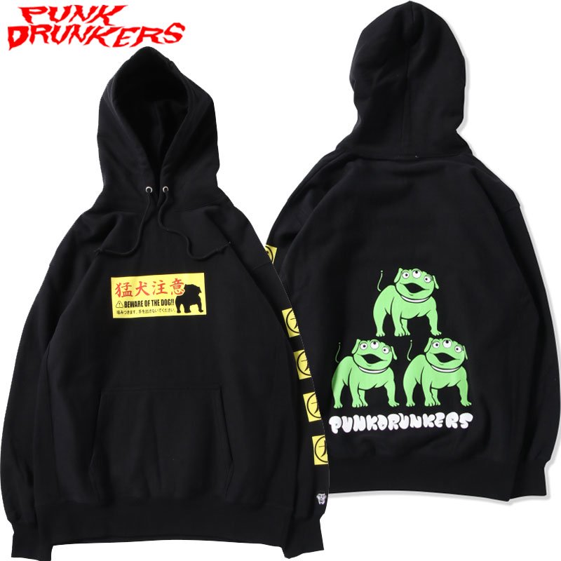 送料無料 パンクドランカーズ PUNK DRUNKERS 猛犬注意パーカ(BLACK