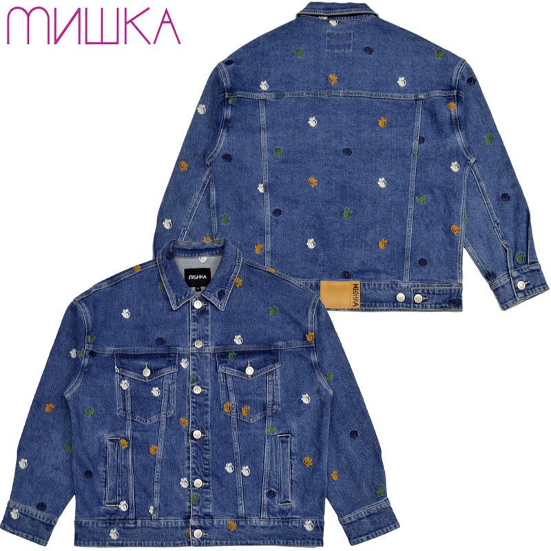 送料無料 ミシカ MISHKA上海 BEARMOP ALL-OVER EMBROIDERY DENIM JACKET(DARK  BLUE)デニムジャケット Gジャン 総柄 セットアップ 刺繍 - 大阪心斎橋アメ村WARP WEB SHOP!!!!!!!