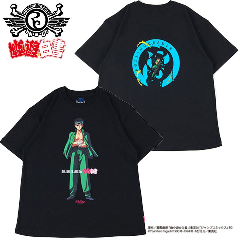 【XLサイズ ラスト1点】ローリングクレイドル ROLLING CRADLE x 幽遊白書 幽助 TEE(BLACK)ロリクレＴシャツ ティーシャツ  幽☆遊☆白書コラボ アニメ 漫画 冨樫義博 - 大阪心斎橋アメ村WARP WEB SHOP!!!!!!!