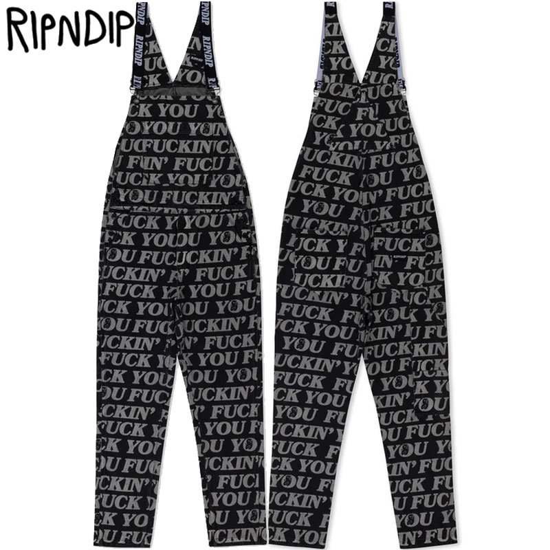 送料無料 リップンディップ RIPNDIP FUCKIN FUCK DENIM OVERALLS(BLACK)RIPNDIPオーバーオール パンツ  セットアップ 総柄 - 大阪心斎橋アメ村WARP WEB SHOP!!!!!!!