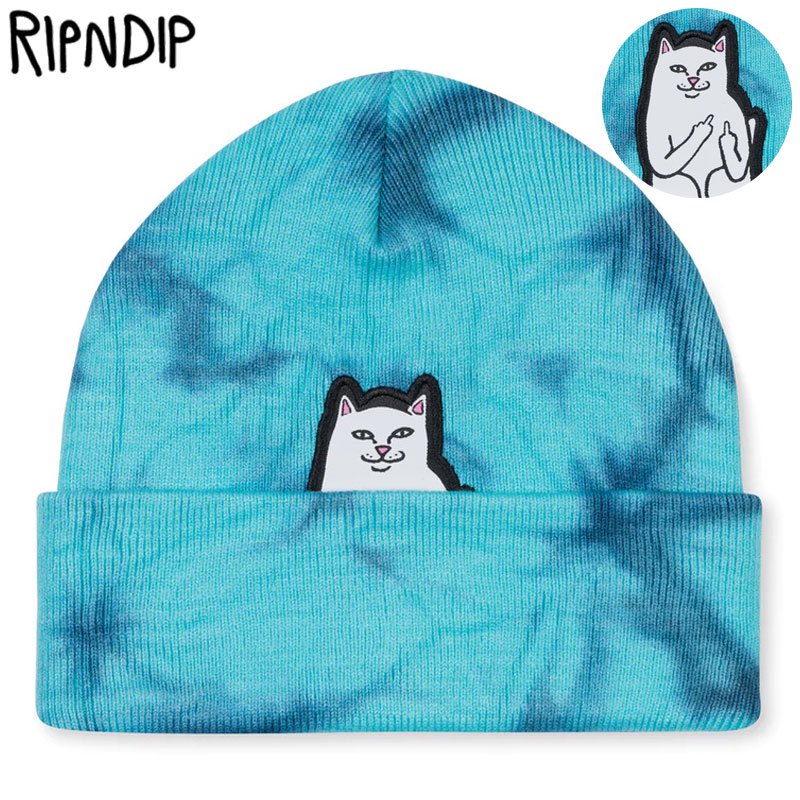 リップンディップ RIPNDIP LORD NERMAL BEANIE(NAVY/AQUA LIGHTNING)リップンディップニット帽  RIPNDIPビーニー 帽子 タイダイ - 大阪心斎橋アメ村WARP WEB SHOP!!!!!!!