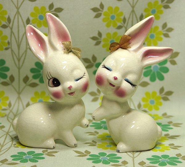 昭和レトロ 陶器製 ウサギの人形 ペア - USA＆レトロ雑貨の店 RERA 