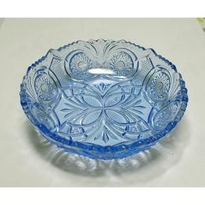 レトロ プレスガラス 青ガラス 小皿