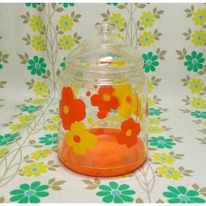 レトロプラスチック デイジー花柄 フタ付き容器 ポット