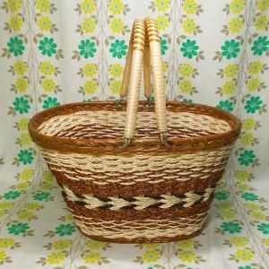 昭和レトロ お買い物カゴ ホワイト×ブラウン系