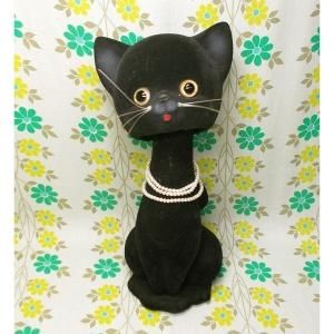 昭和レトロ 大きな フロッキー 首振り人形 黒猫