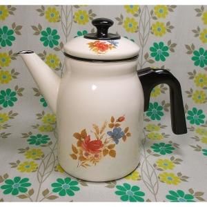 昭和レトロ 花柄 ホーロー製 ポット 6cup