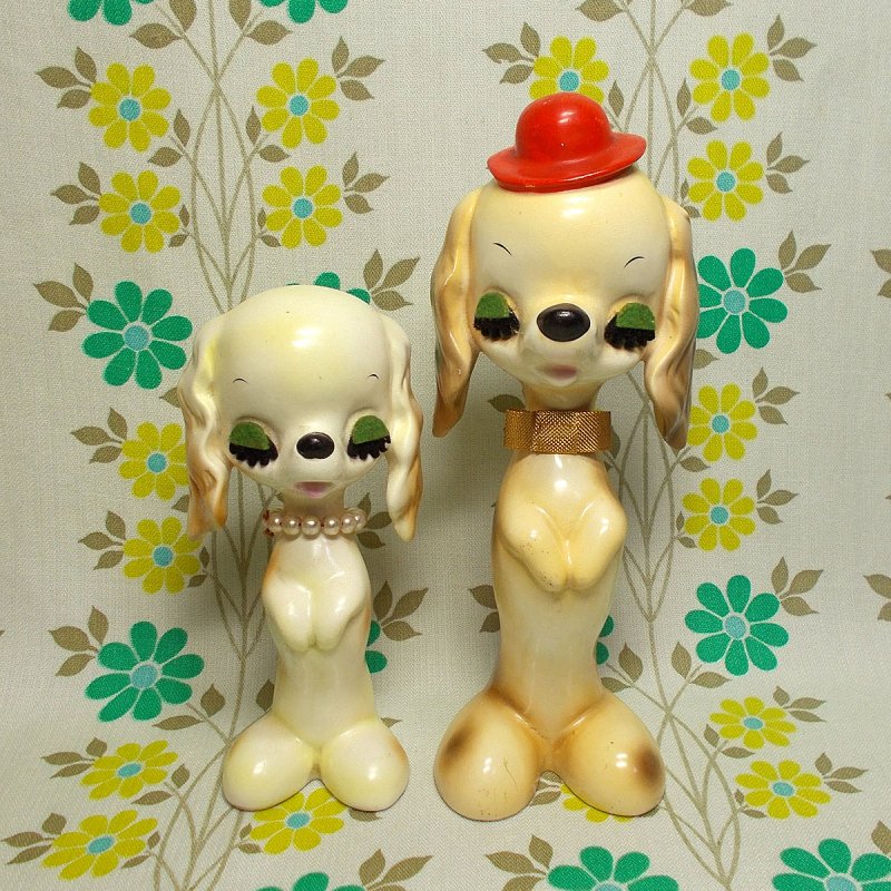 昭和レトロ 陶器製 プードル犬人形 ペア - USA＆レトロ雑貨の店 RERA