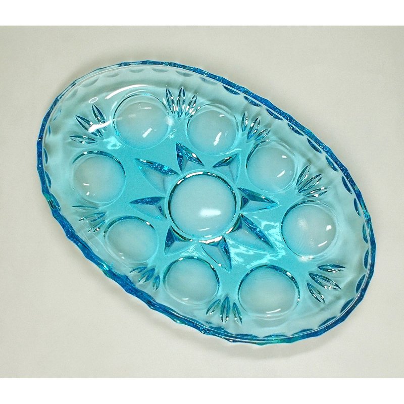 レトロポップ プレスガラス 青ガラス オーバル皿 - USA＆レトロ雑貨の