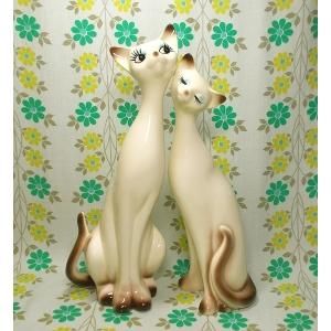 レトロポップ 陶器製 猫の置物 ペア