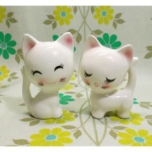 昭和レトロ RUNE 陶器製 小猫のペア人形 A