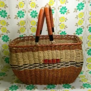 昭和レトロ お買い物カゴ 珠付き ブラウン系