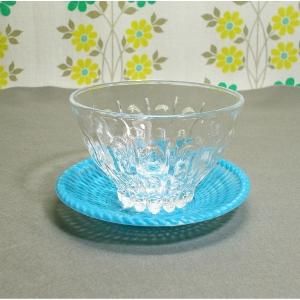 レトロポップ プレス模様 冷茶グラス 茶托付き