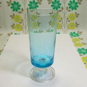 レトロポップ ブルーガラス 足付きグラス
