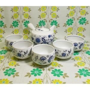 レトロポップ ブルーオニオン柄 急須&湯呑み 茶器セット