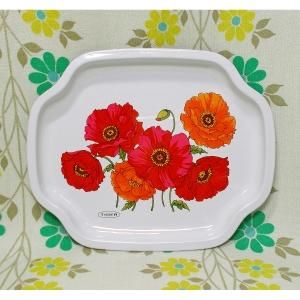 レトロポップ ポピー花柄 缶トレー レッド